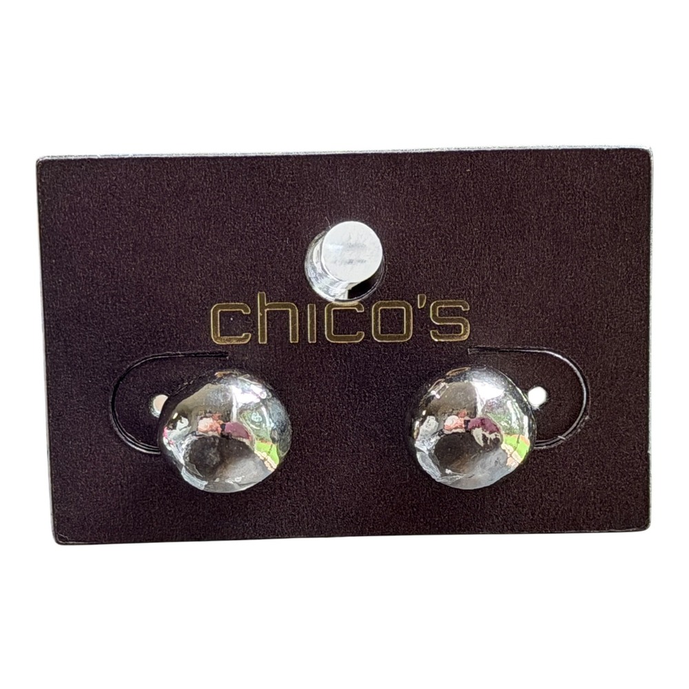 Chico's Stud Earrings Y2K Hammered Silver Tone Metal Round Ball Vintage 0.4" New